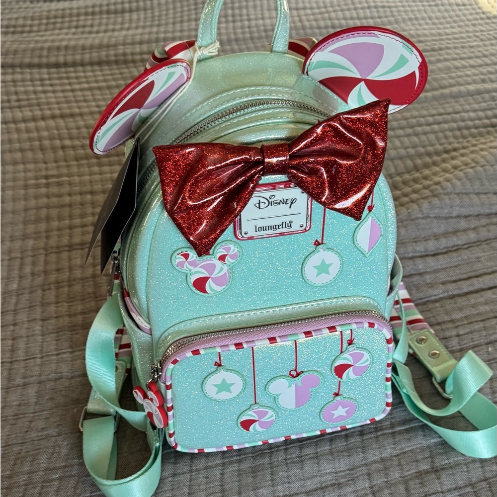 Loungefly Disney Minnie Holiday Christmas Peppermint Ornaments Mini Backpack
